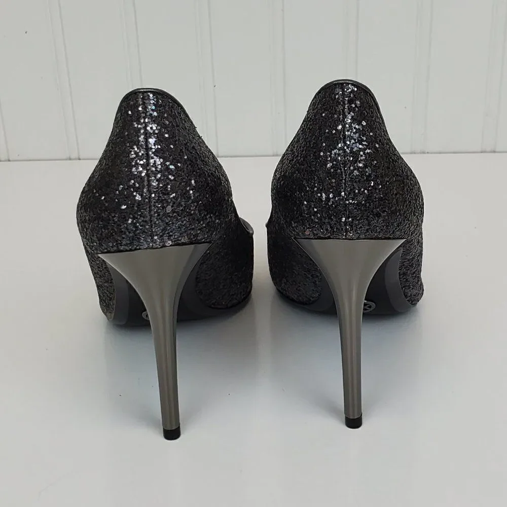 Michael Michael Kors Claire Pump Silver Metallic Leather Pointed Toe SH-052